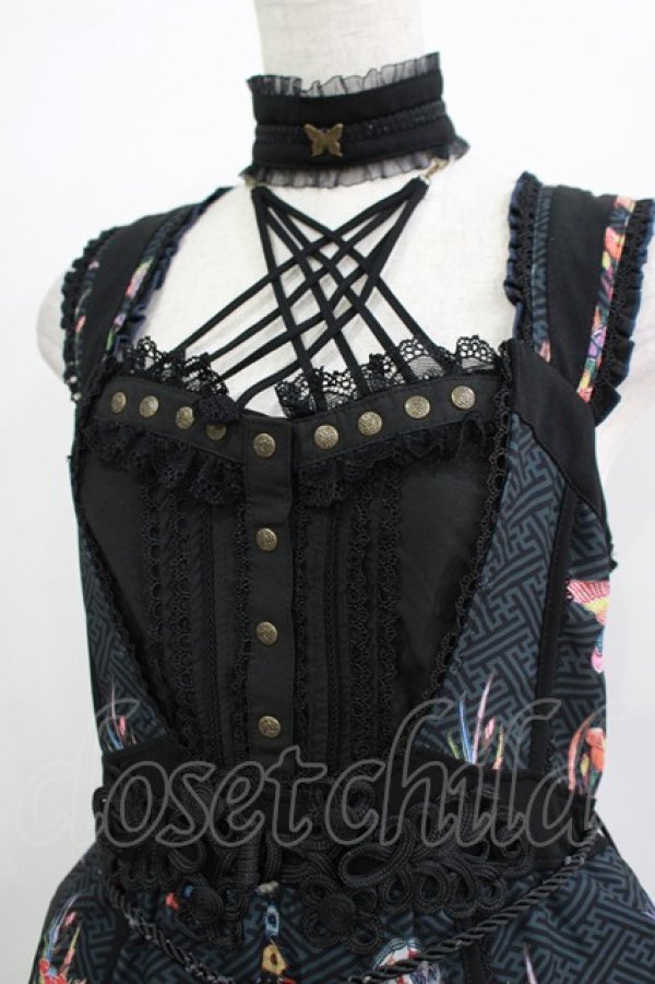 画像4: Ozz oneste / チョーカー風ホルター和柄ジャンパースカート  黒 H-25-11-03-007-OO-OP-KB-ZH (4)