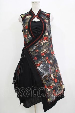 画像: Ozz oneste / 和柄切替チャイナノースリーブワンピ  黒 H-25-11-03-008-OO-OP-KB-ZH