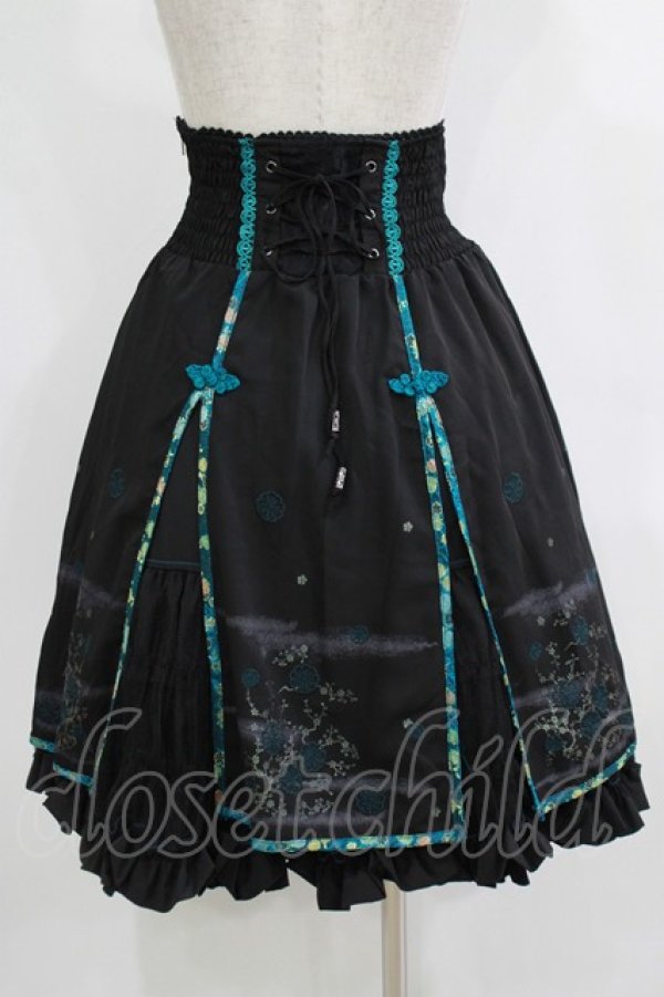 画像3: Ozz oneste / 和チャイナレイヤードスカート  黒×緑 H-25-11-03-014-OO-SK-KB-ZH (3)