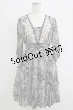 画像: Rozen Kavalier / 総柄プリーツワンピース  グレー H-25-11-03-015-OO-OP-KB-ZH