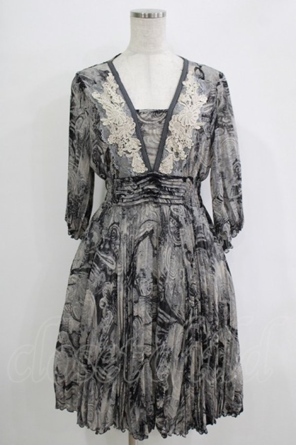 画像1: Rozen Kavalier / 総柄プリーツワンピース  グレー H-25-11-03-015-OO-OP-KB-ZH (1)