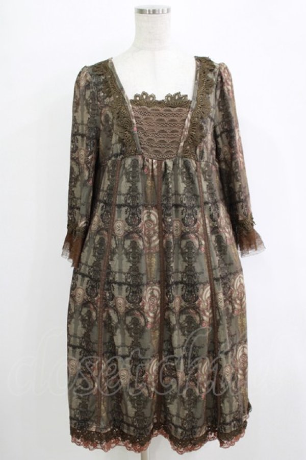 画像1: OZZ ANGELO / ヨーク切替総柄ワンピース  カーキ H-25-11-03-016-OO-OP-KB-ZH (1)