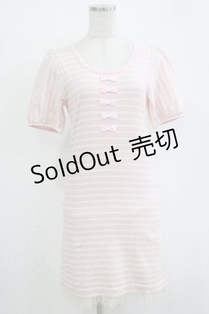 画像: Emily Temple cute / リボンボーダーワンピース  ピンク H-25-11-03-019-ET-OP-KB-ZH