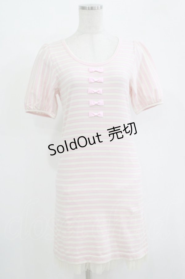 画像1: Emily Temple cute / リボンボーダーワンピース  ピンク H-25-11-03-019-ET-OP-KB-ZH (1)