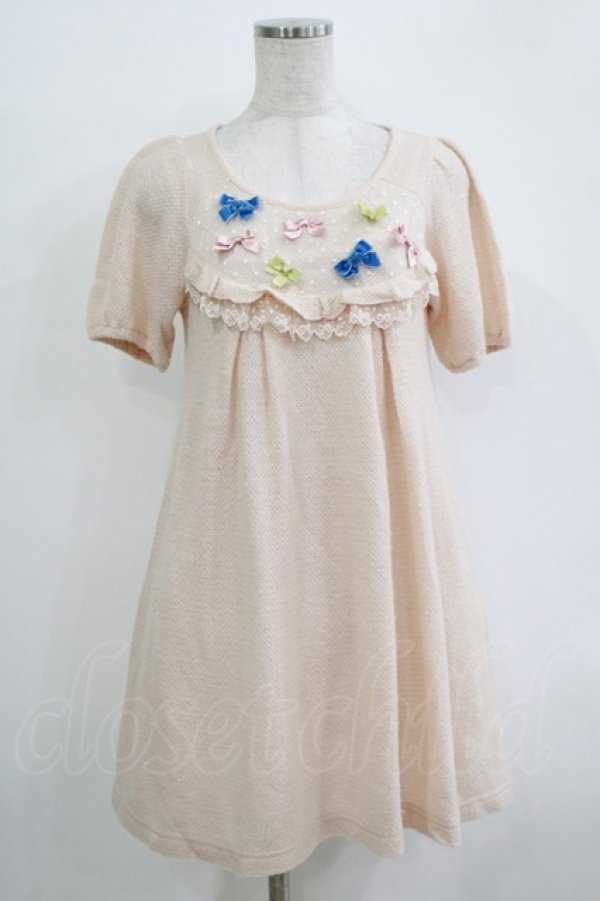 画像1: Emily Temple cute / リボンニットワンピース  ピンク H-25-11-03-021-ET-OP-KB-ZH (1)