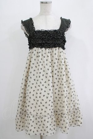 画像: Emily Temple cute / リボンフロッキー水玉フリルノースリーブワンピース  アイボリー×ブラック H-25-11-03-023-ET-OP-KB-ZH