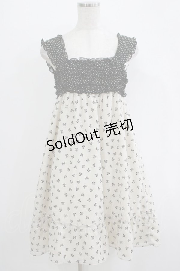 画像1: Emily Temple cute / リボンフロッキー水玉フリルノースリーブワンピース  アイボリー×ブラック H-25-11-03-023-ET-OP-KB-ZH (1)