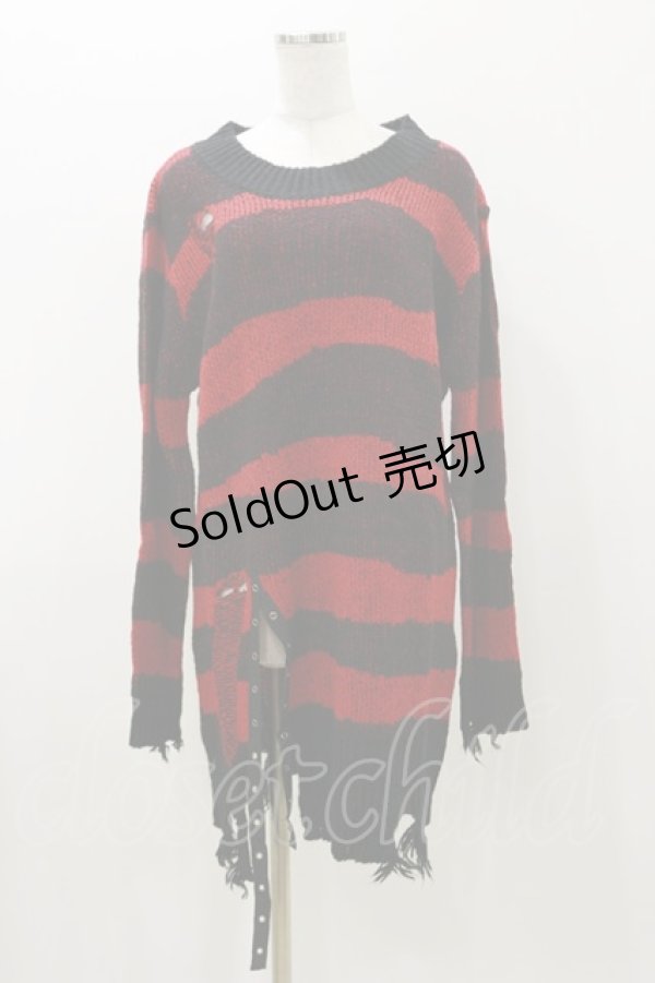画像1: PUNK RAVE / THE AVENGER RED STRIPED SWEATER Free ブラック×レッド H-25-11-04-065-PU-TO-KB-ZH (1)