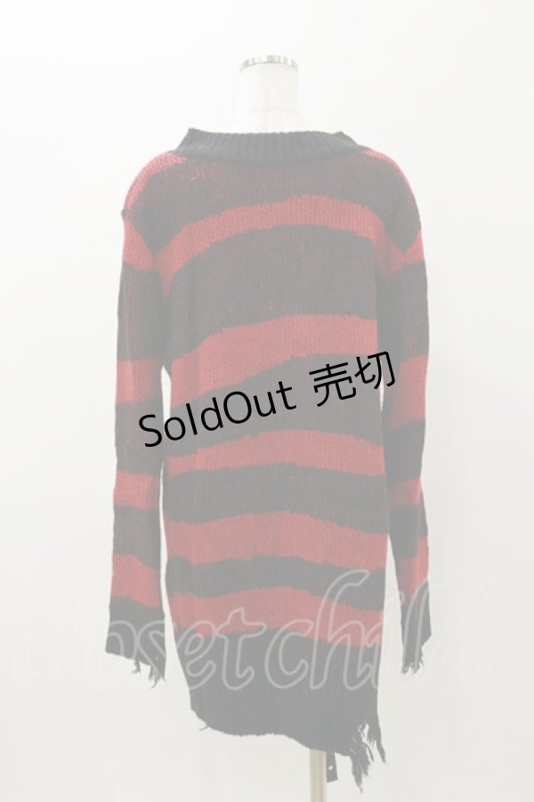 画像2: PUNK RAVE / THE AVENGER RED STRIPED SWEATER Free ブラック×レッド H-25-11-04-065-PU-TO-KB-ZH (2)