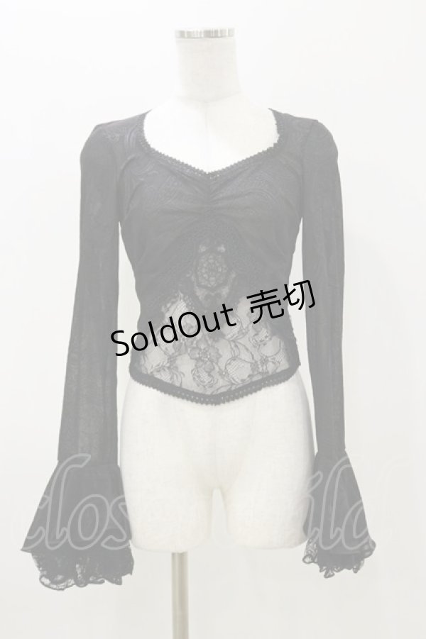 画像1: DARK IN LOVE / Gothic luxe lace see-through belly sexy top M ブラック H-25-11-04-066-PU-TO-KB-ZH (1)