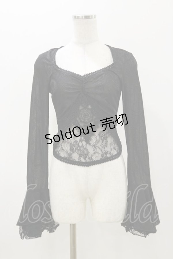 画像1: DARK IN LOVE / Gothic luxe lace see-through belly sexy top M ブラック H-25-11-04-068-PU-TO-KB-ZH (1)