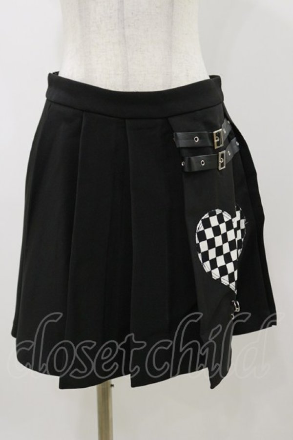画像1: DARK IN LOVE / Punk black white check heart pleated skirt M ブラック H-25-11-04-072-PU-SK-KB-ZH (1)