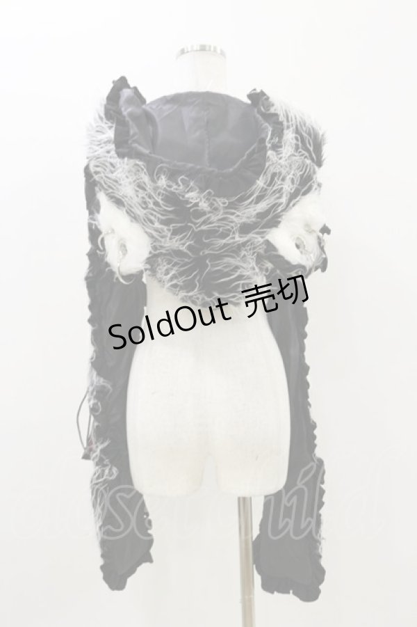 画像2: PUNK RAVE / YETI HOOD SCARFフード付きマフラー  黒×白 H-25-11-04-007-PU-ZA-KB-ZH (2)