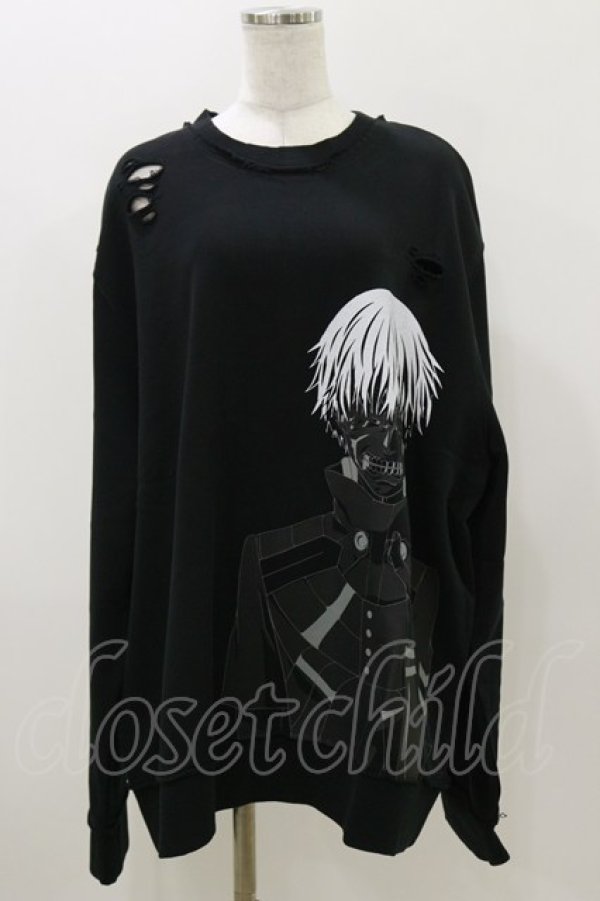 画像1: QOOZA / 東京喰種×QOOZA金木研 ダメージスウェット  ブラック H-25-11-04-038-PU-TO-KB-ZH (1)