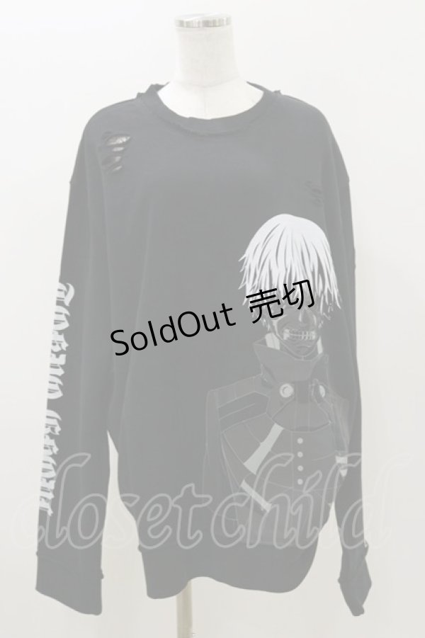 画像1: QOOZA / 東京喰種×QOOZA金木研 ダメージスウェット  ブラック H-25-11-04-039-PU-TO-KB-ZH (1)