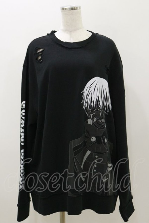 画像1: QOOZA / 東京喰種×QOOZA金木研 ダメージスウェット  ブラック H-25-11-04-040-PU-TO-KB-ZH (1)