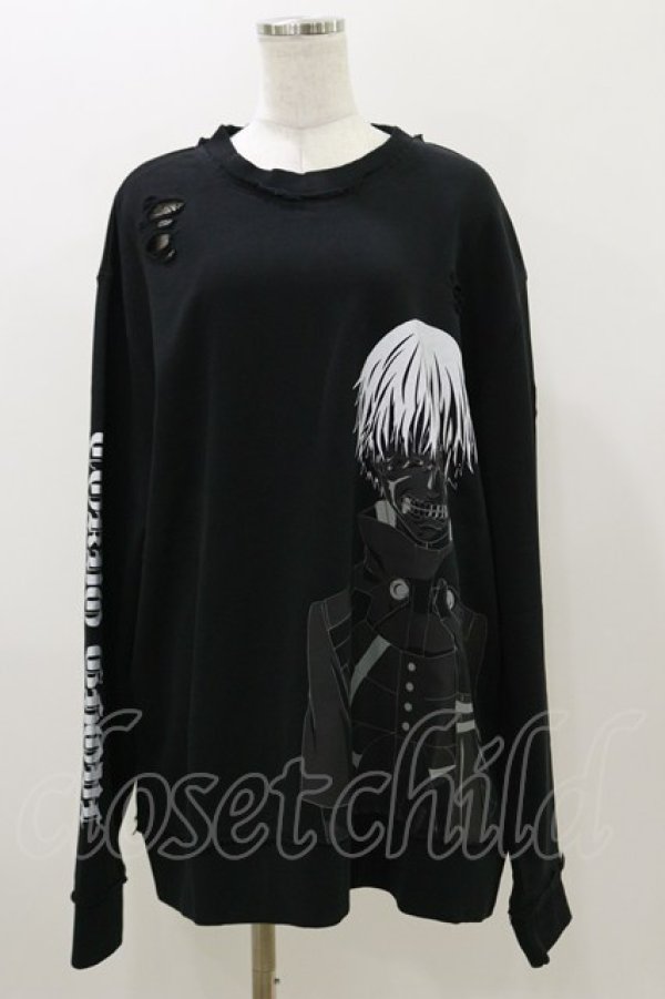 画像1: QOOZA / 東京喰種×QOOZA金木研 ダメージスウェット  ブラック H-25-11-04-041-PU-TO-KB-ZH (1)