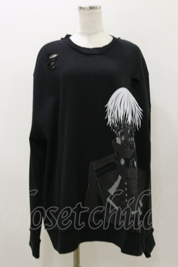 画像1: QOOZA / 東京喰種×QOOZA金木研 ダメージスウェット  ブラック H-25-11-04-042-PU-TO-KB-ZH (1)
