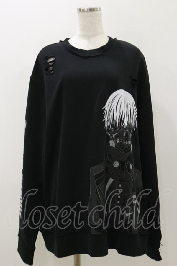 画像1: QOOZA / 東京喰種×QOOZA金木研 ダメージスウェット  ブラック H-25-11-04-045-PU-TO-KB-ZH (1)