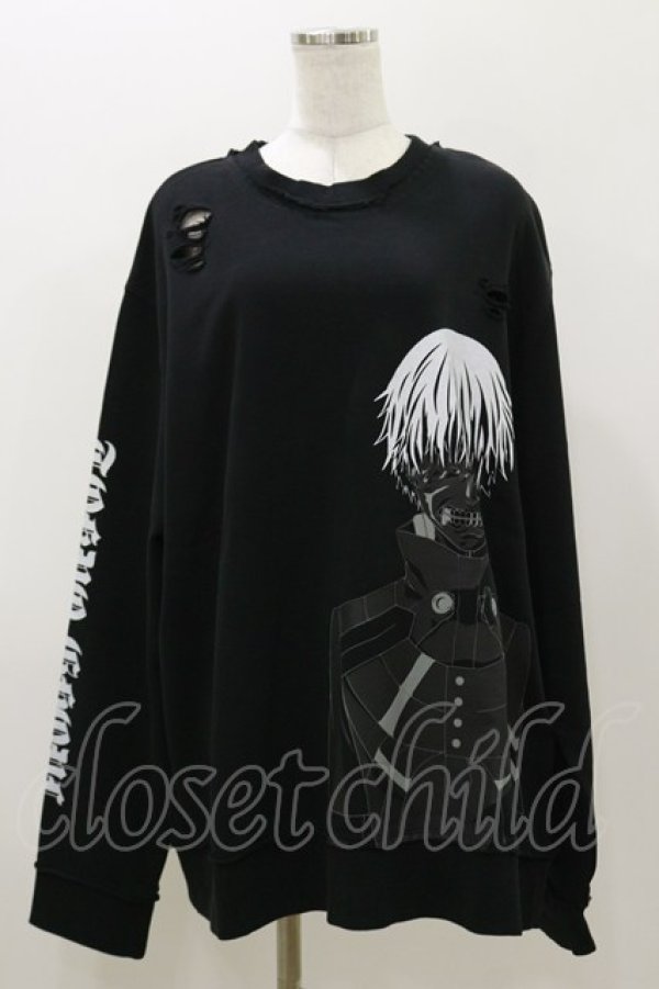 画像1: QOOZA / 東京喰種×QOOZA金木研 ダメージスウェット  ブラック H-25-11-04-047-PU-TO-KB-ZH (1)