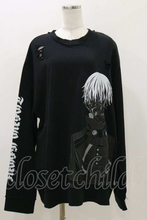 画像1: QOOZA / 東京喰種×QOOZA金木研 ダメージスウェット  ブラック H-25-11-04-048-PU-TO-KB-ZH (1)