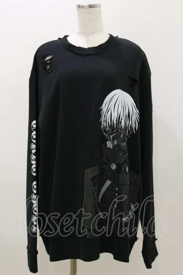 画像1: QOOZA / 東京喰種×QOOZA金木研 ダメージスウェット  ブラック H-25-11-04-049-PU-TO-KB-ZH (1)