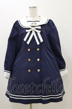 画像: Amavel / 胸あて刺繍入りセーラーAラインコート Free ネイビー H-25-11-05-075-CA-OP-NS-ZH