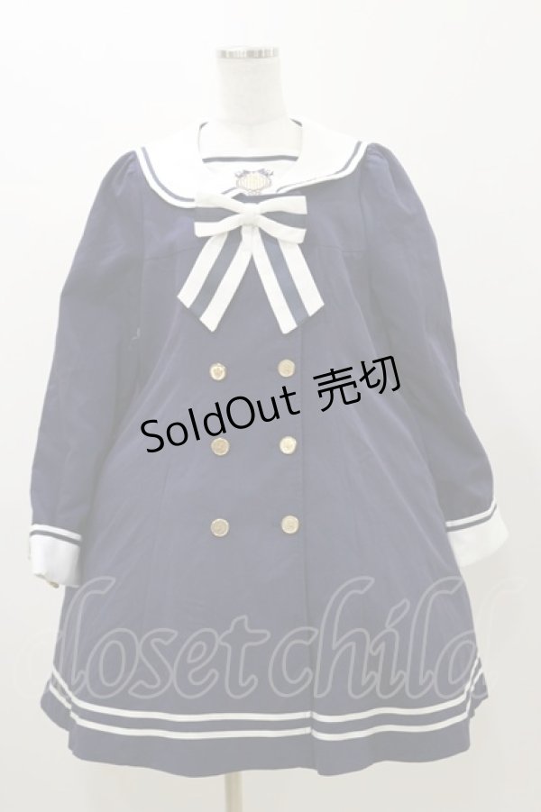 画像1: Amavel / 胸あて刺繍入りセーラーAラインコート Free ネイビー H-25-11-05-075-CA-OP-NS-ZH (1)