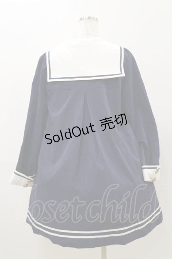 画像2: Amavel / 胸あて刺繍入りセーラーAラインコート Free ネイビー H-25-11-05-075-CA-OP-NS-ZH (2)