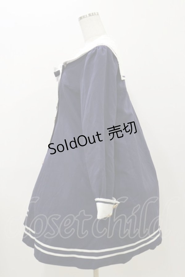 画像3: Amavel / 胸あて刺繍入りセーラーAラインコート Free ネイビー H-25-11-05-075-CA-OP-NS-ZH (3)