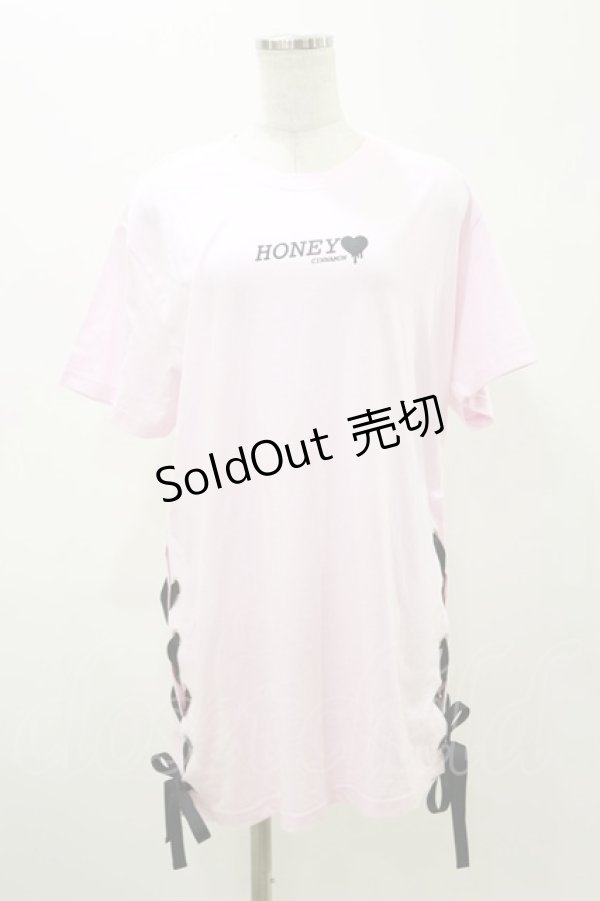 画像1: Honey Cinnamon / サイドレースアップTシャツ Free ピンク H-25-11-05-040-LO-TS-NS-ZH (1)