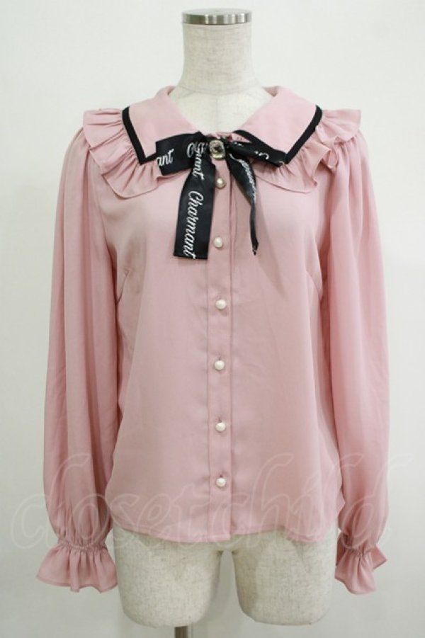 画像1: Ank Rouge / ビジューロゴリボンブラウス M ピンク H-25-11-06-052-CA-BL-NS-ZH (1)