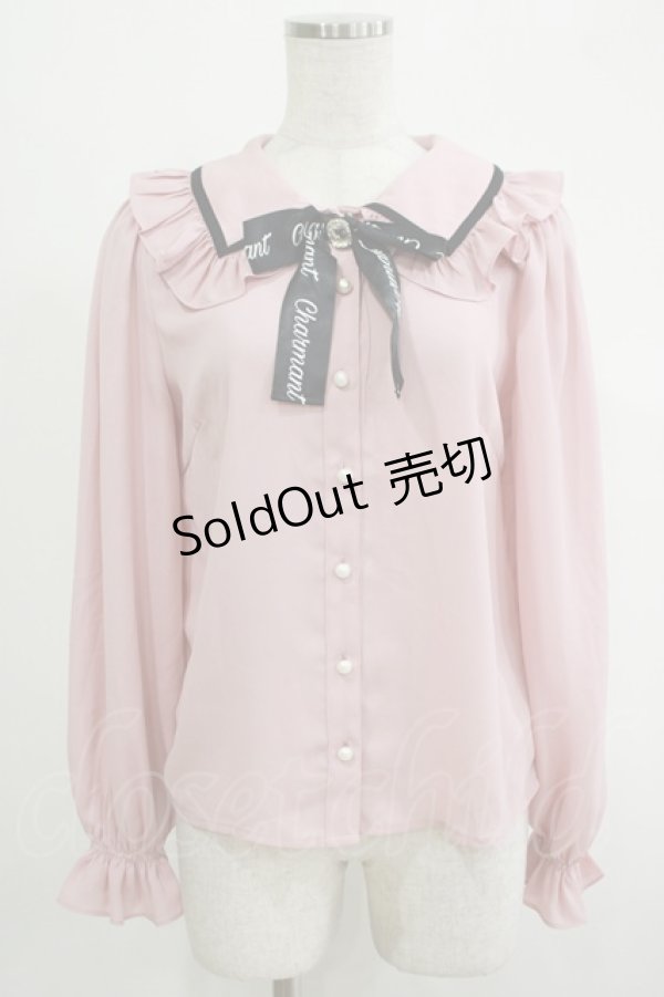 画像1: Ank Rouge / ビジューロゴリボンブラウス M ピンク H-25-11-06-052-CA-BL-NS-ZH (1)