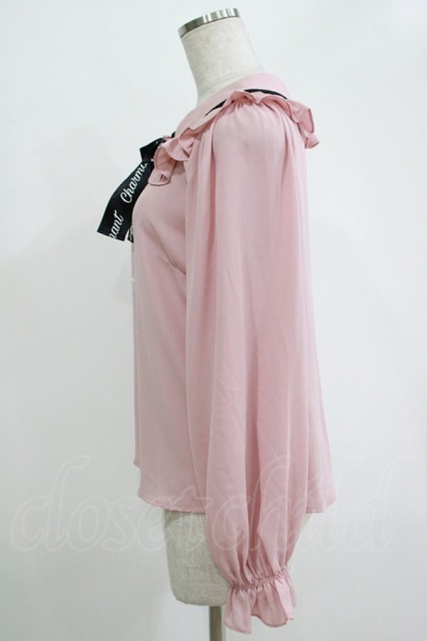 画像2: Ank Rouge / ビジューロゴリボンブラウス M ピンク H-25-11-06-052-CA-BL-NS-ZH (2)