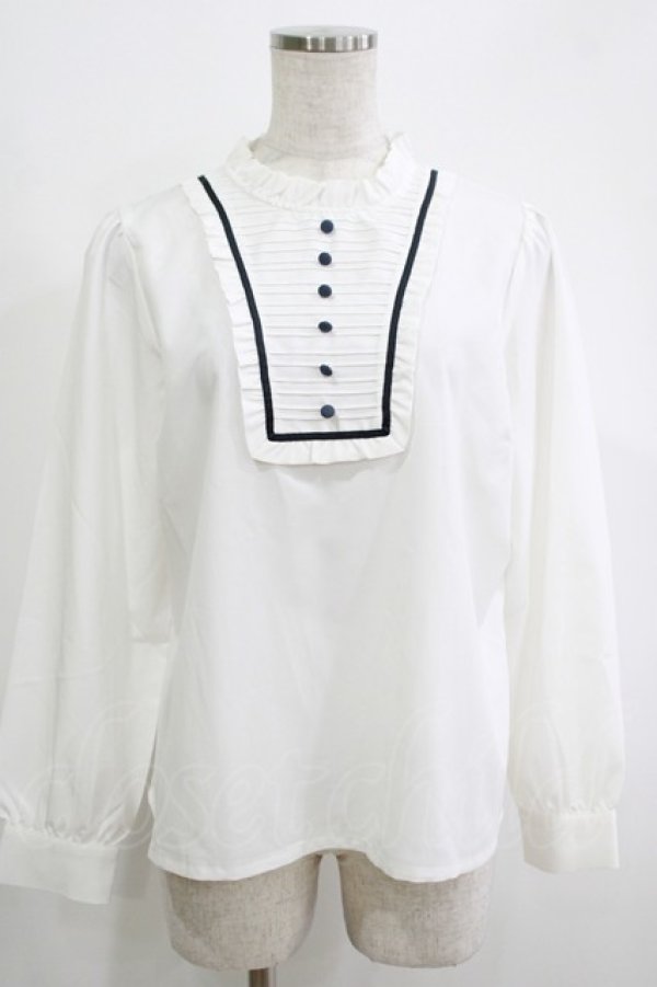 画像1: F i.n.t / ピンタックヨーク配色ラインブラウス Free ホワイト H-25-11-06-054-CA-BL-NS-ZH (1)