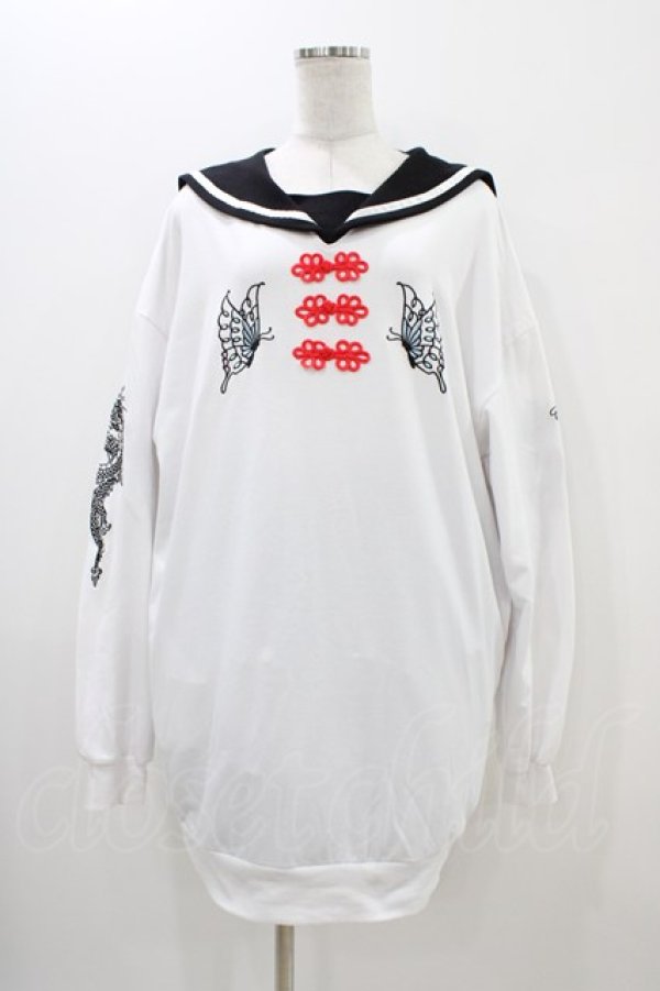 画像1: LISTEN FLAVOR / 蝶と龍のチャイナセーラーワンピ  白 H-25-11-06-1031-PU-OP-KB-ZH (1)