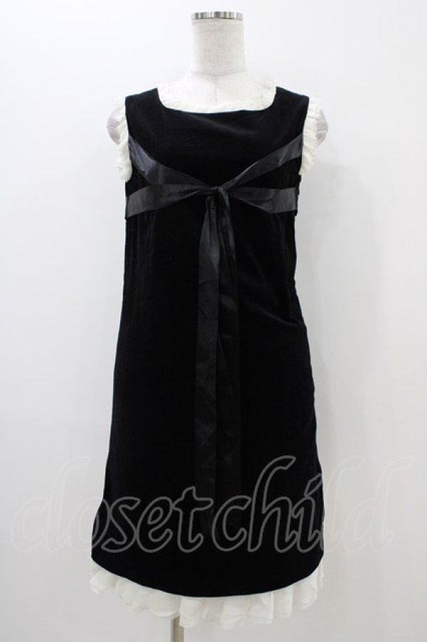 画像1: Jane Marple / リボン別珍ノースリーブドレス  黒 H-25-11-06-1034-JM-OP-KB-ZH (1)