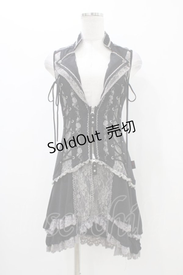 画像1: Ozz Croce / 薔薇刺繍2Wayオーバーベスト  黒 H-25-11-06-1013-OO-TO-KB-ZH (1)