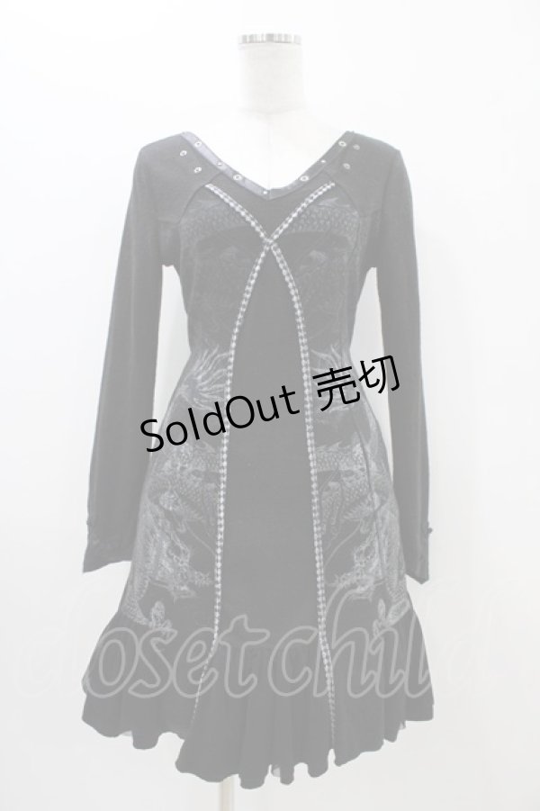 画像1: Ozz Croce / 龍プリントニットソーワンピース  黒 H-25-11-06-1024-OO-OP-KB-ZH (1)