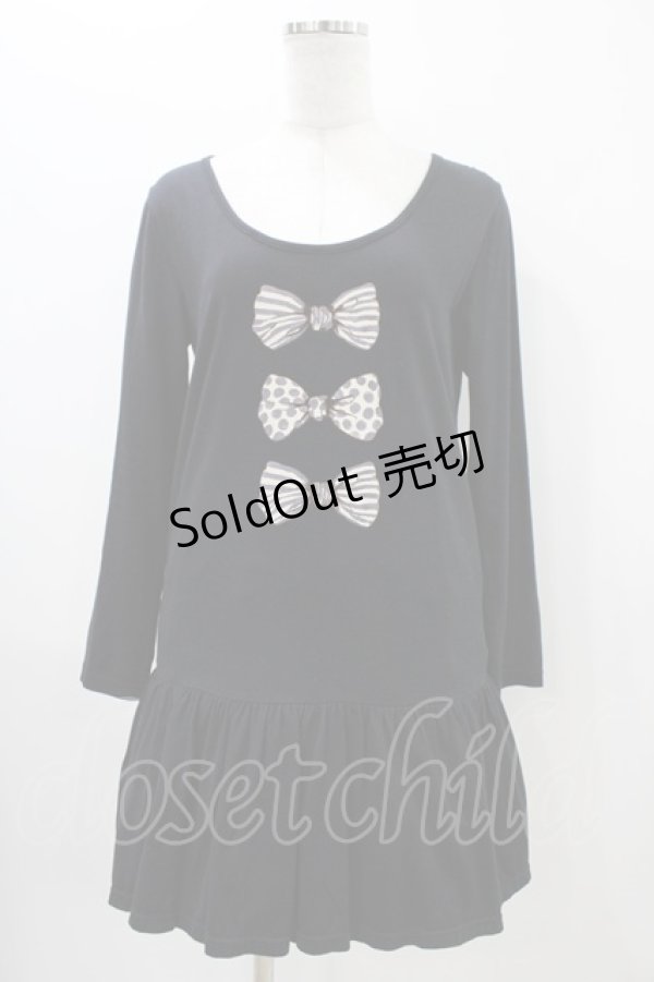 画像1: Emily Temple cute / リボンプリントカットワンピース  ブラック H-25-11-06-1025-ET-OP-KB-ZH (1)