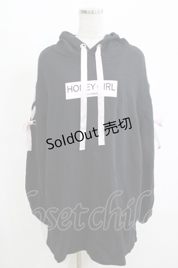 画像1: Honey Cinnamon / レースアップパーカーワンピース M ブラック H-25-11-06-069-LO-OP-NS-ZH (1)