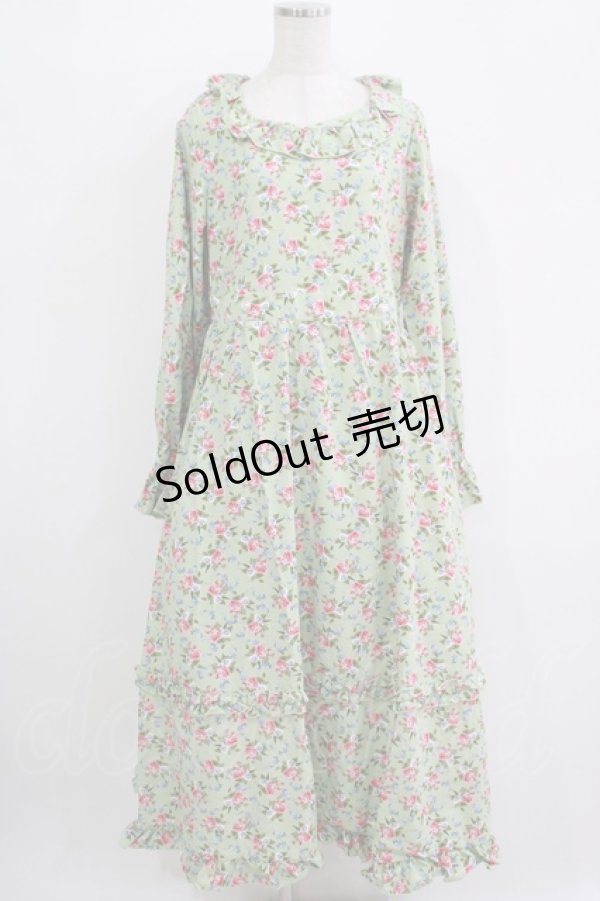 画像1: FLC / 星名桜子/花柄フリルワンピース L ミント H-25-11-06-010-LO-OP-NS-ZH (1)