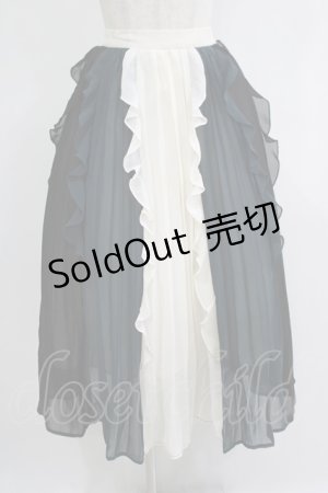 画像: axes femme / 配色フリル×プリーツスカート Free オフ/ブラック/グリーン H-25-11-06-023-AX-SK-NS-ZH