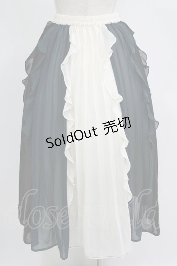 画像3: axes femme / 配色フリル×プリーツスカート Free オフ/ブラック/グリーン H-25-11-06-023-AX-SK-NS-ZH (3)