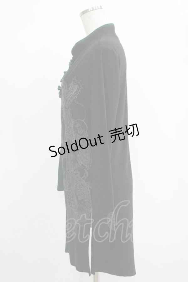 画像2: Qutie Frash / チャイナアシメカットソー  黒×緑 H-25-11-07-034-QU-TO-KB-ZH (2)