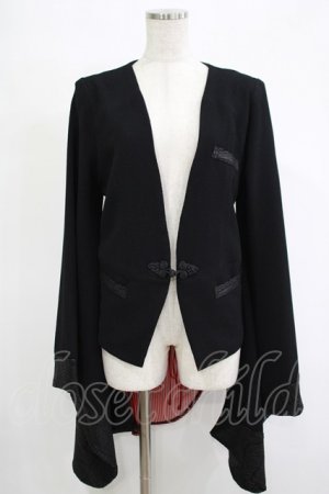 画像: Qutie Frash / 着物袖ジャケット  黒×黒赤ストライプ H-25-11-07-035-QU-JA-KB-ZH