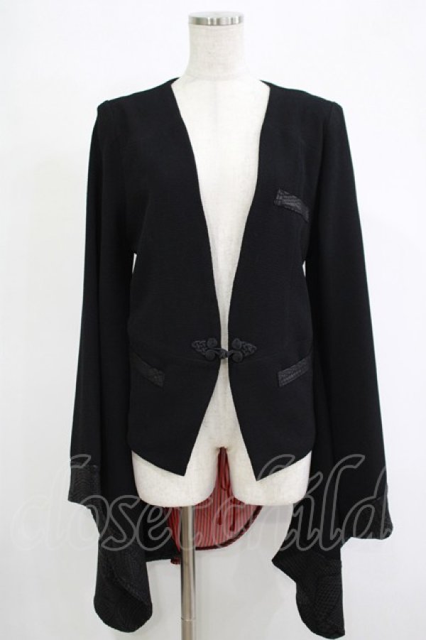 画像1: Qutie Frash / 着物袖ジャケット  黒×黒赤ストライプ H-25-11-07-035-QU-JA-KB-ZH (1)