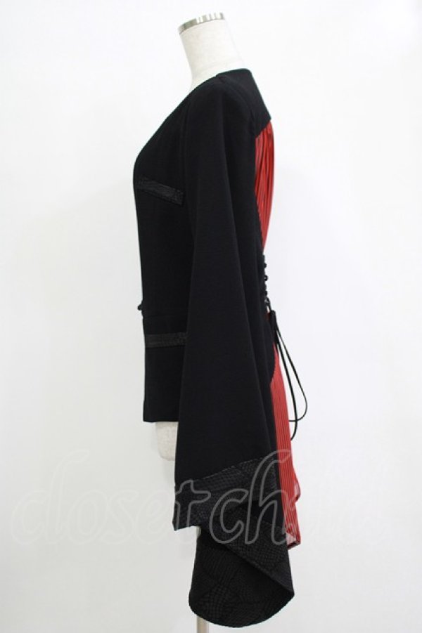 画像2: Qutie Frash / 着物袖ジャケット  黒×黒赤ストライプ H-25-11-07-035-QU-JA-KB-ZH (2)