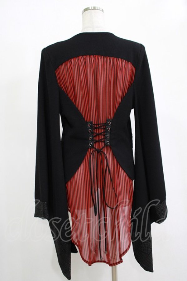 画像3: Qutie Frash / 着物袖ジャケット  黒×黒赤ストライプ H-25-11-07-035-QU-JA-KB-ZH (3)