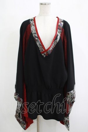 画像: Qutie Frash / リボン帯付き着物チュニック  黒×赤 H-25-11-07-036-QU-TO-KB-ZH